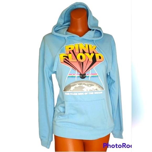 Freeze Tops - Pink Floyd Under The Dark of the Moon Blue Graphic Fleece Hoodie Sweatshirt XS